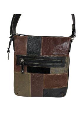 FOSSIL Leather Suede Multicolor Patchwork Boho Crossbody Bag + Key Charm NWOT